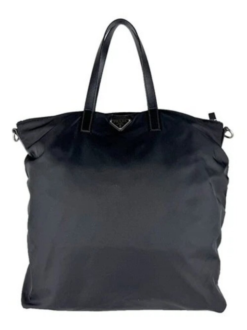 Auth PRADA Handbag Shoulder Bag Black Nylon/Silvertone - z9435